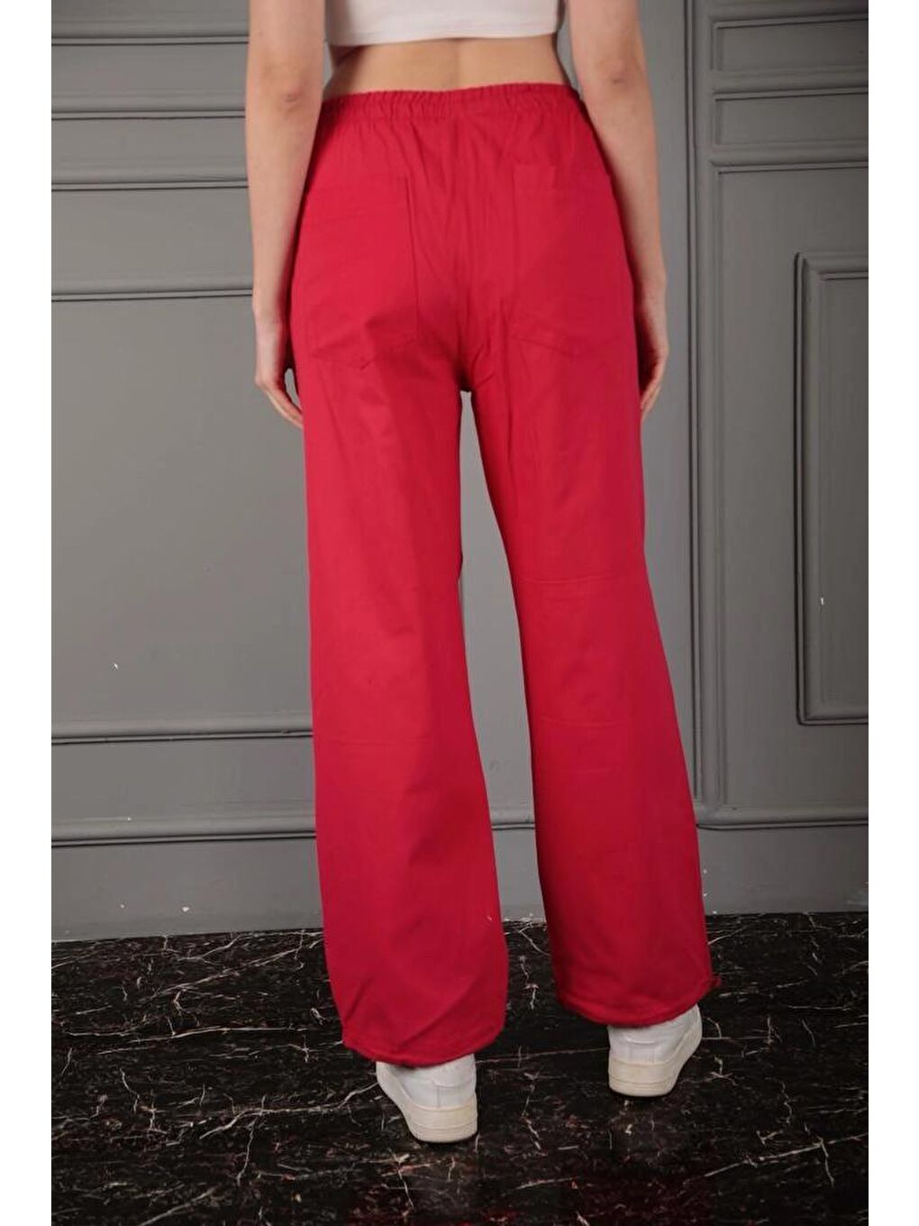 Stil Diva Pembe Gabardin Kumaş Cepli Beli ve Bileği İpli Jogger Pantolon 5164 - 4