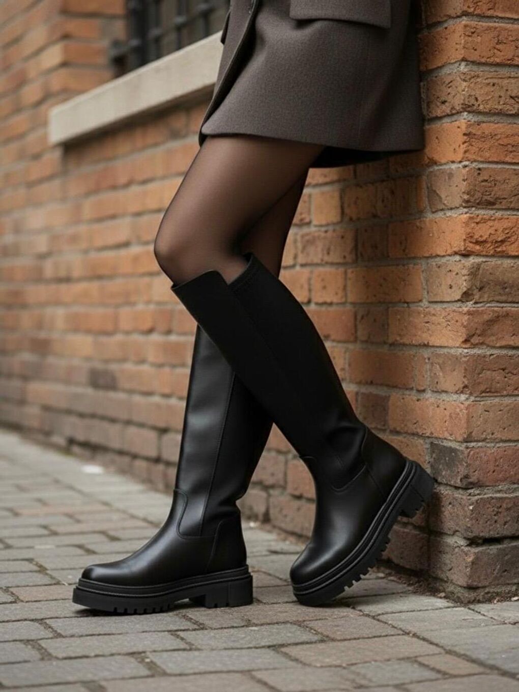 Siyah Kadın Roya Arkası Streç Esnek Diz Altı Günlük Çizme-1