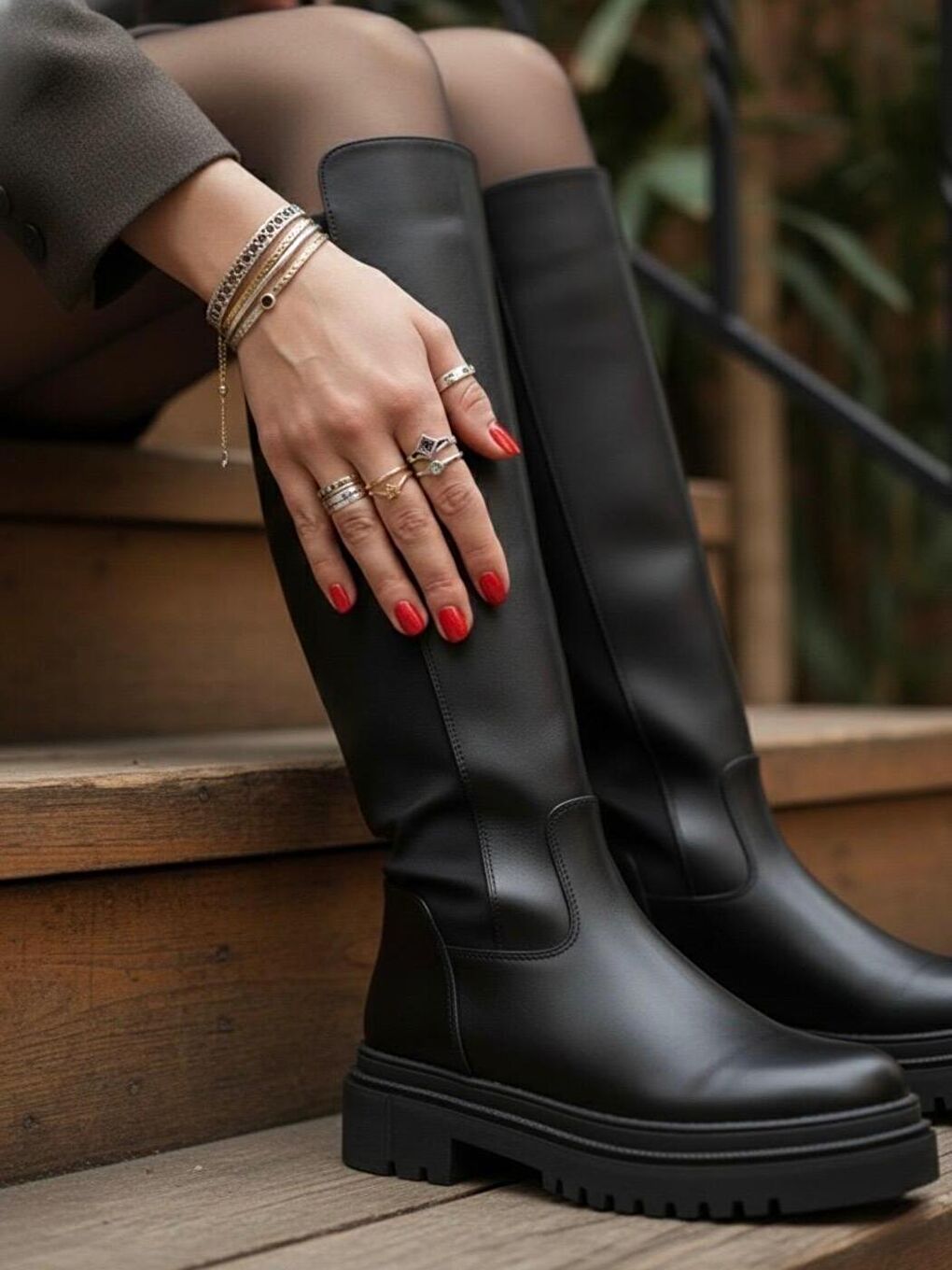 Siyah Kadın Roya Arkası Streç Esnek Diz Altı Günlük Çizme-2