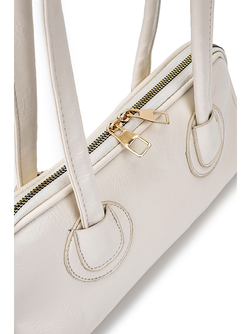 Ekru Suni Deri Baget Henna Krem Kadın Kol Çanta-2