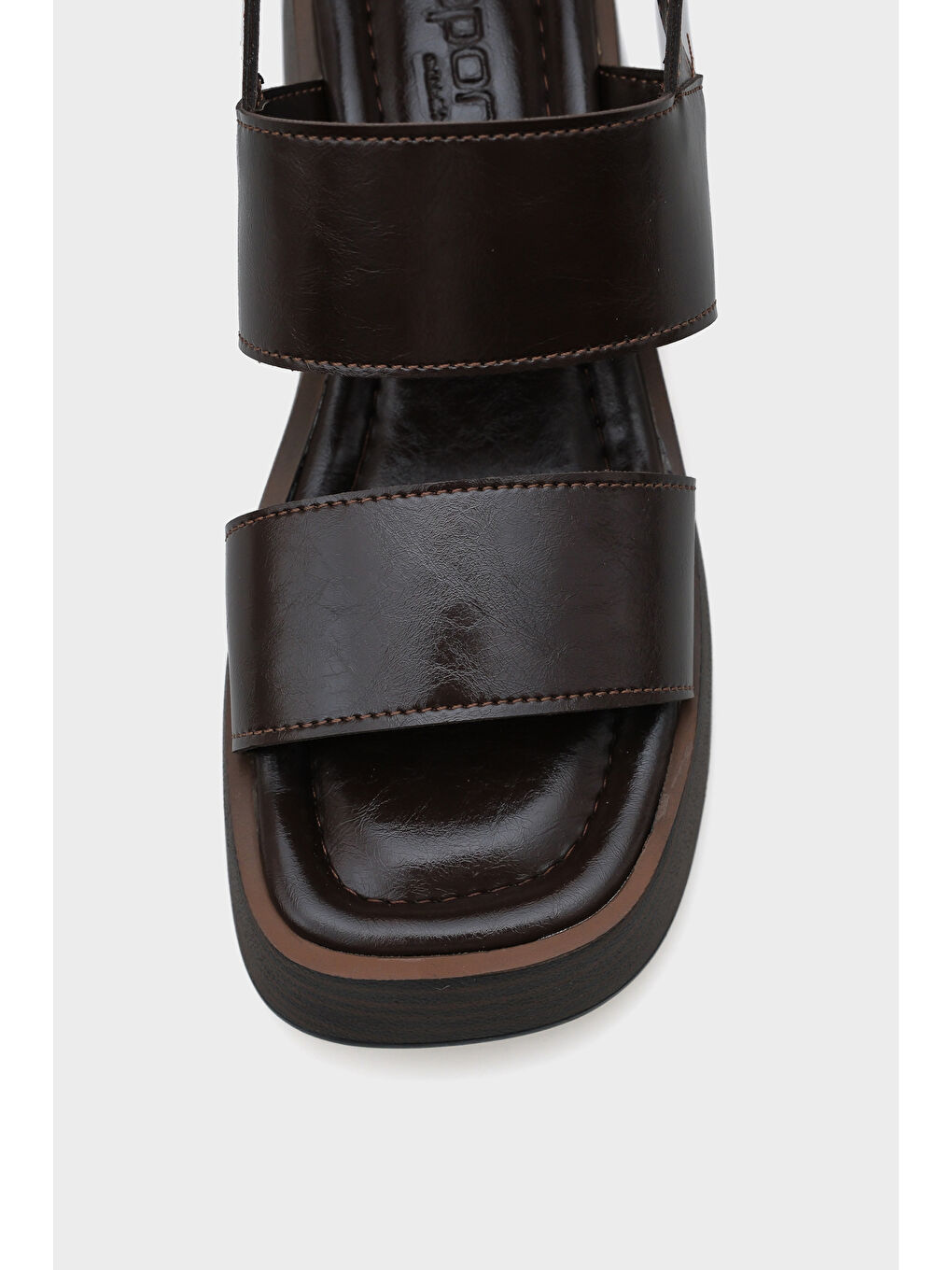 Kahverengi Dora Dolgu Topuklu Çift Bantlı Kadın Sandalet-2