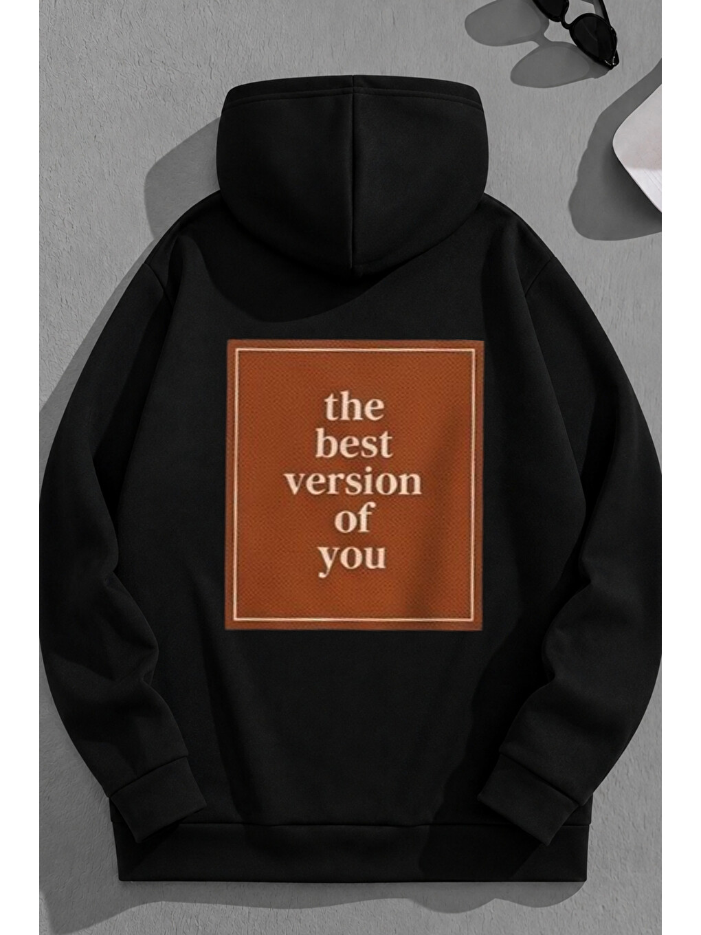 Unisex 3 İplik Pamuklu Siyah Thebest Baskı Bol Kalıp Sweatshirt Hoodie