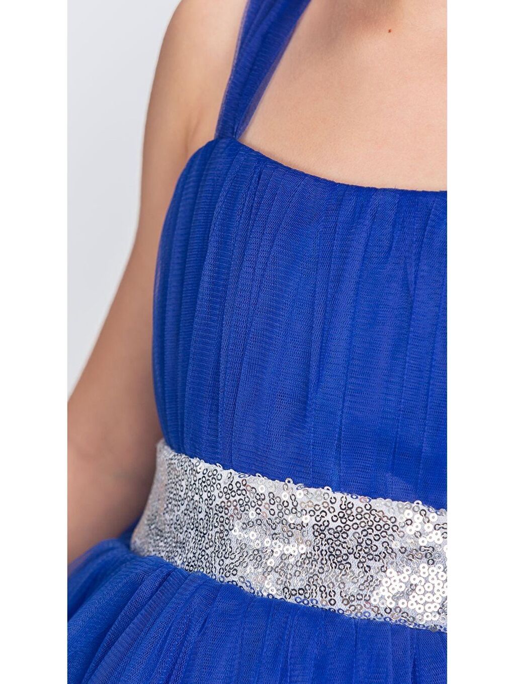 Mavi Sırt Gipeli Tütü Etek Kız Çocuk Saten Parti Abiye Elbise-2