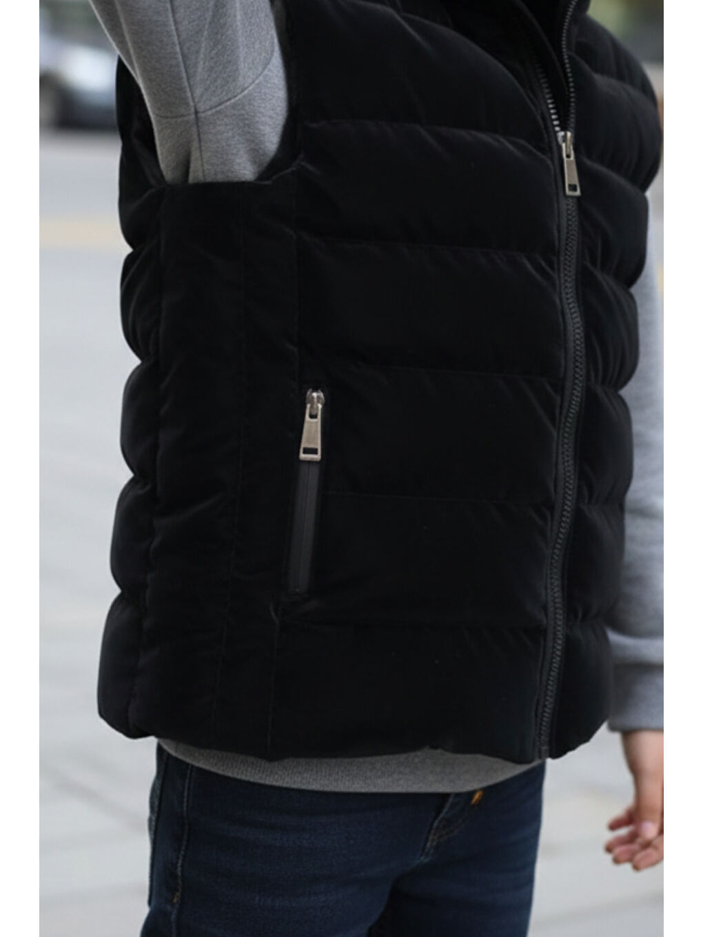 Siyah Erkek Çocuk Kapüşonlu Şişme Yelek-6