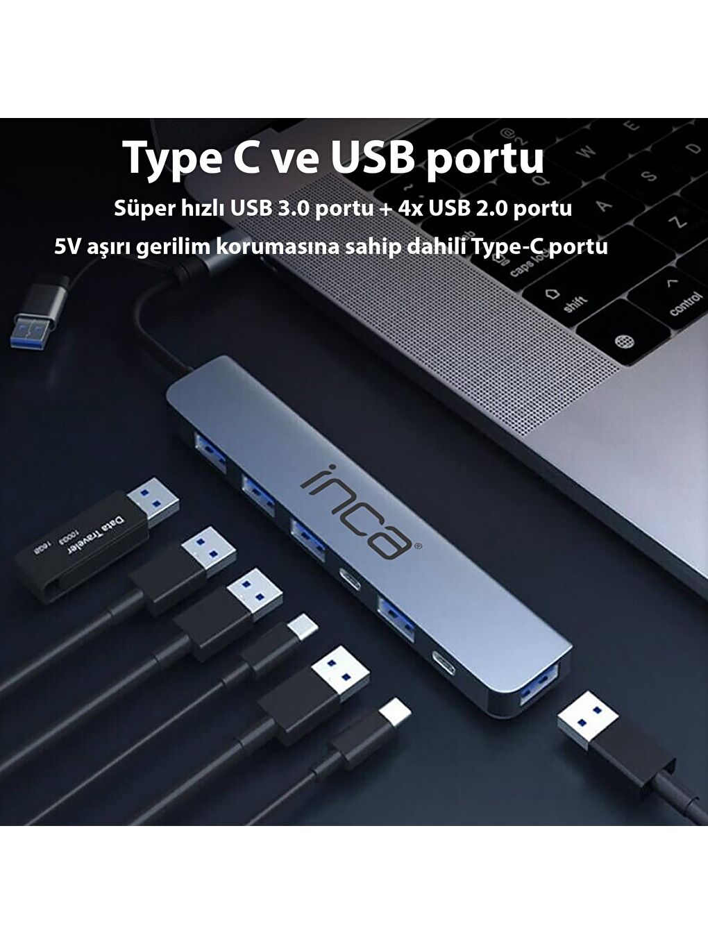 IUTP-7T USB 3.0 + 4x USB 2.0 100W Çoklayıcı Çevirici-5