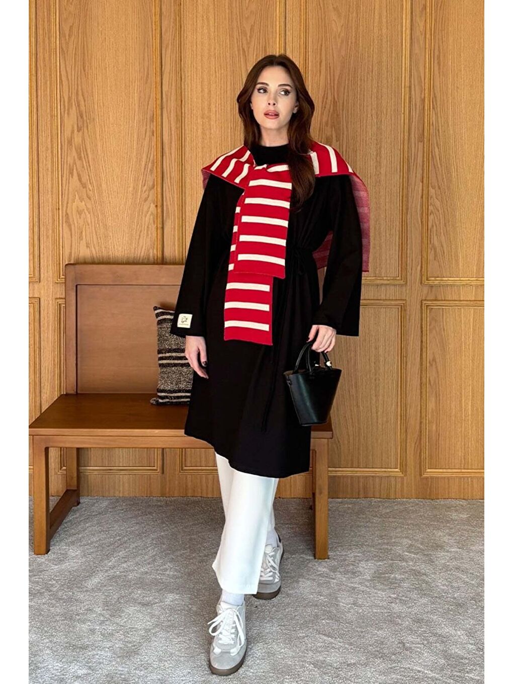 Kırmızı Çizgili Şal Atkı-1