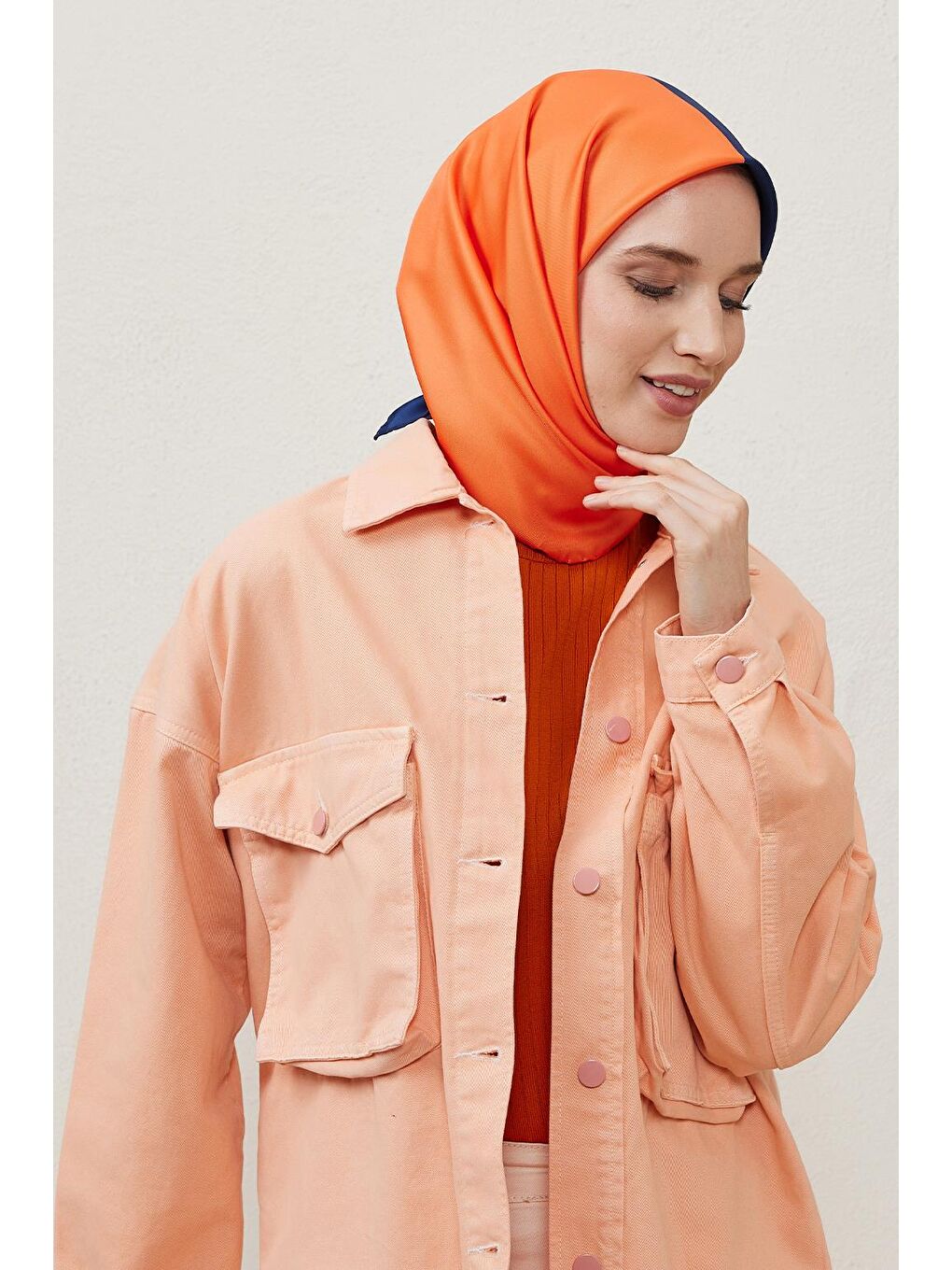 Karışık İki Renkli Eşarp Lacivert&Turuncu-1