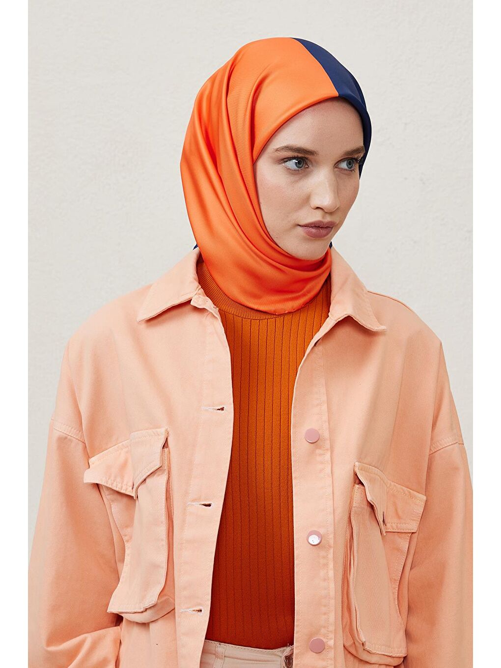Karışık İki Renkli Eşarp Lacivert&Turuncu-3