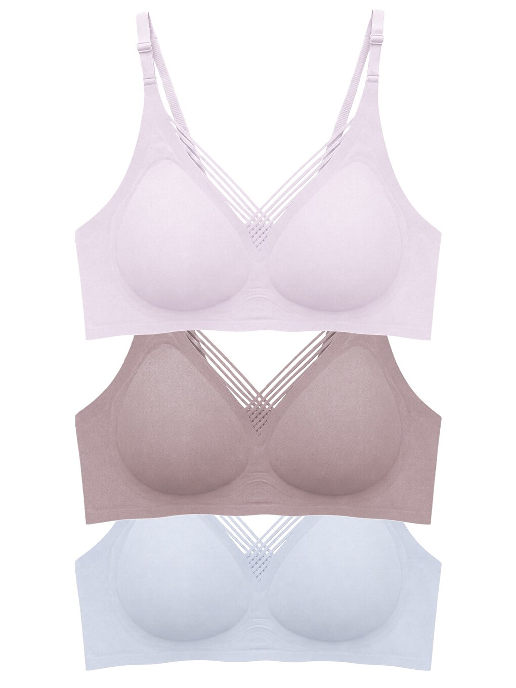 Kahverengi Seamless Bra - Lucent | Lazer Kesim Balensiz Ön Çapraz Şerit Detaylı Kadın Sütyen 3'Lü Paket