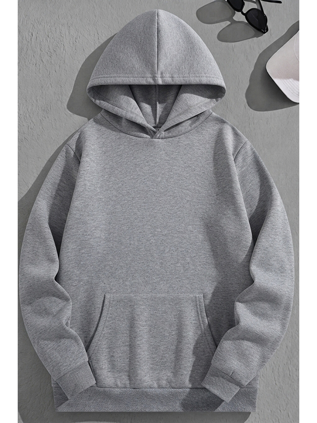 Unisex 3 İplik Pamuklu Gri Simplejoy Baskı Bol Kalıp Sweatshirt Hoodie-1