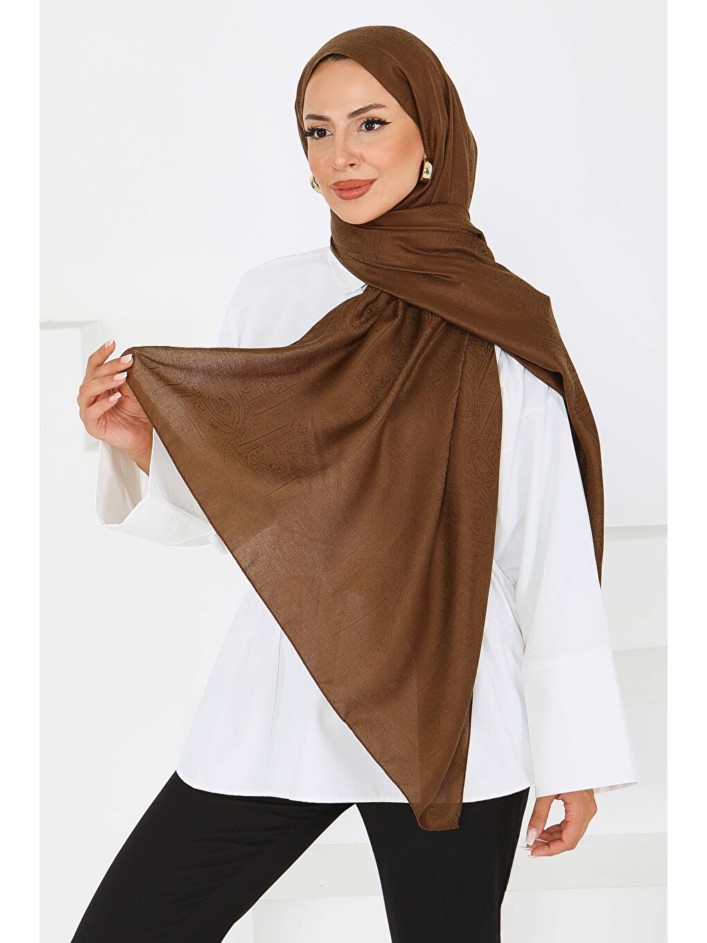 Kahverengi Etnik Monagram Şal Kahve - 27592