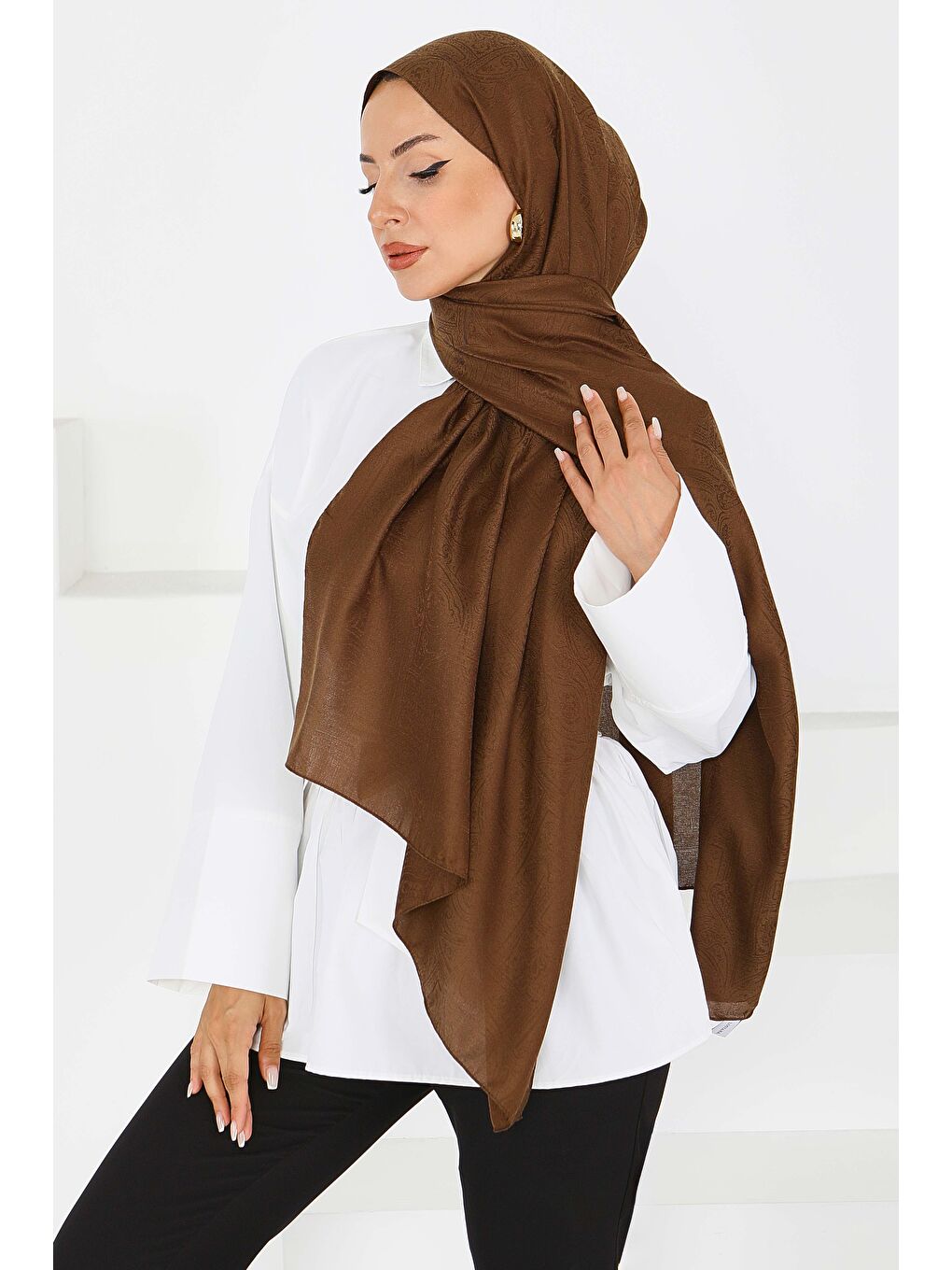 Kahverengi Etnik Monagram Şal Kahve - 27592-1