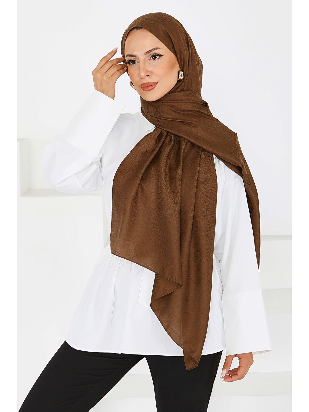 Kahverengi Etnik Monagram Şal Kahve - 27592-2