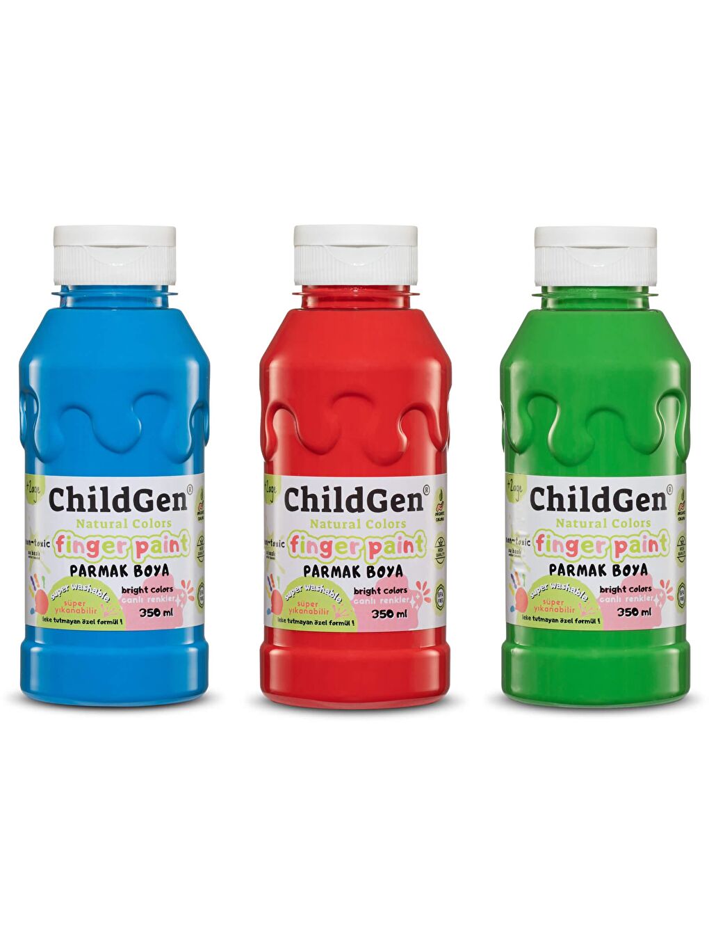 ChildGen Karışık Süper Yıkanabilir 3'lü Parmak Boya Seti (3x350ml) (Mavi-Yeşil-Kırmızı) - 1