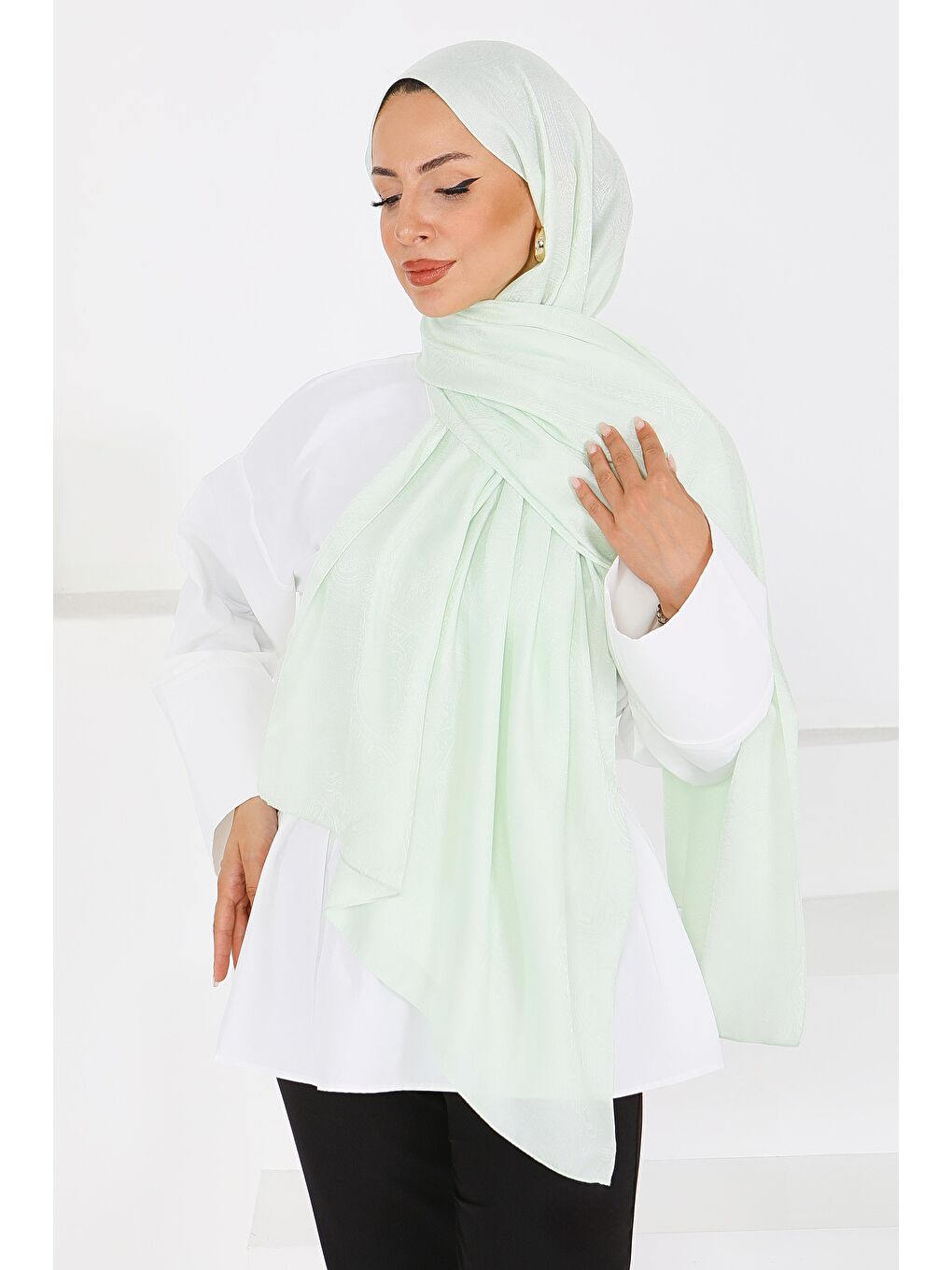 Yeşil Etnik Monagram Şal Mint - 27592-1