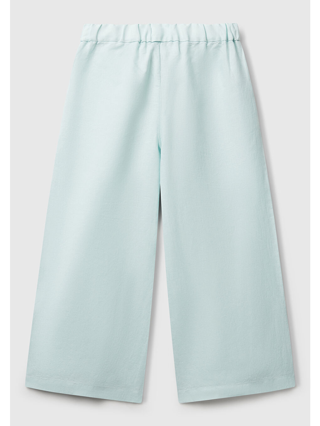 Turkuaz Kız Çocuk Su Yeşili Keten Karışımlı Beli Dikişli Kuşaklı Geniş Paça Pantolon-1