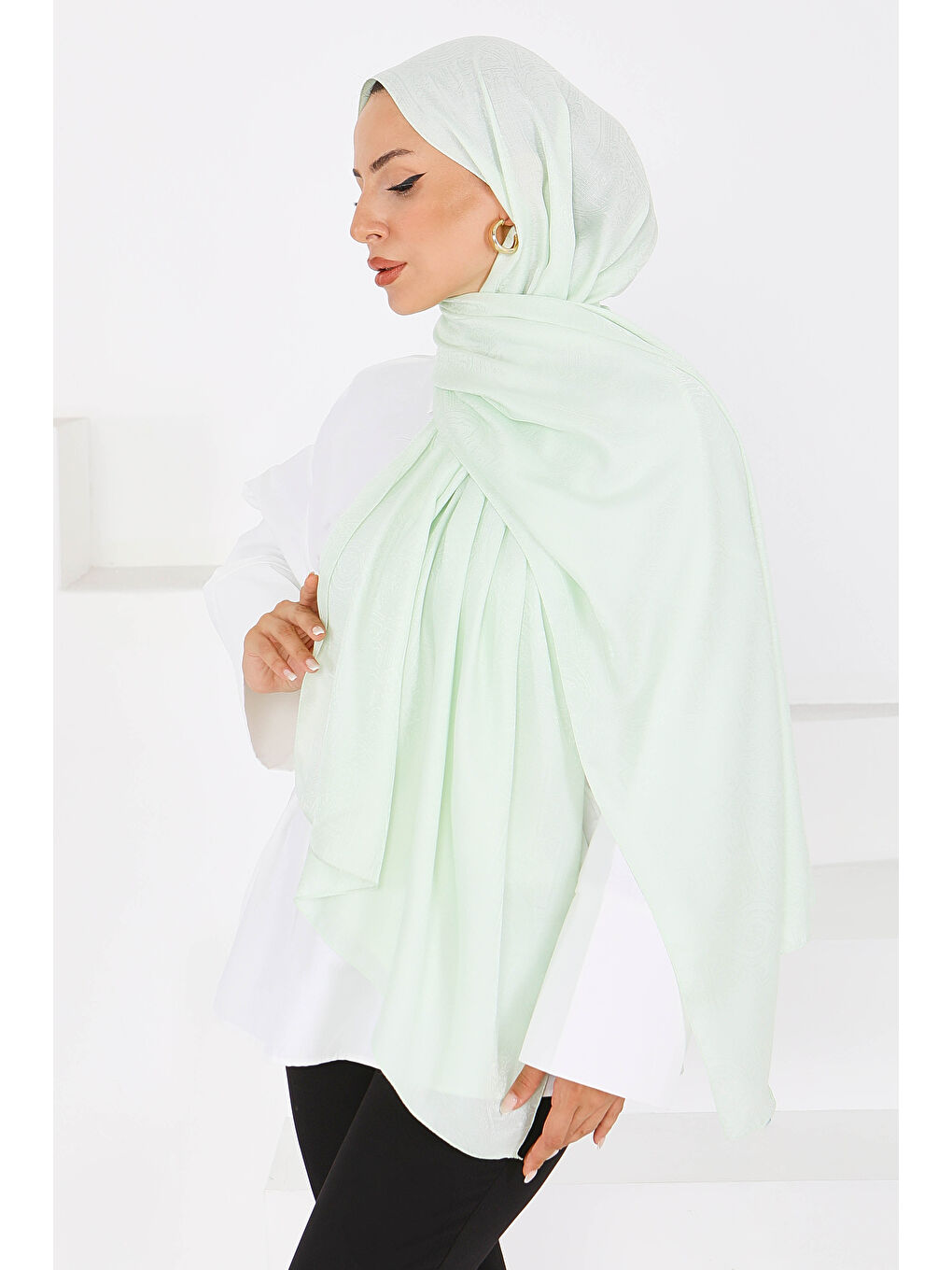 Yeşil Etnik Monagram Şal Mint - 27592-2