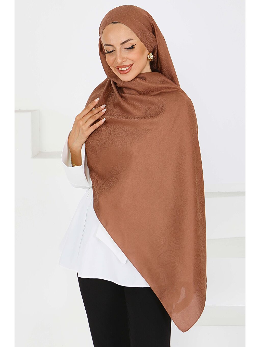 Kahverengi Vintage Monagram Şal Kahve - 27593