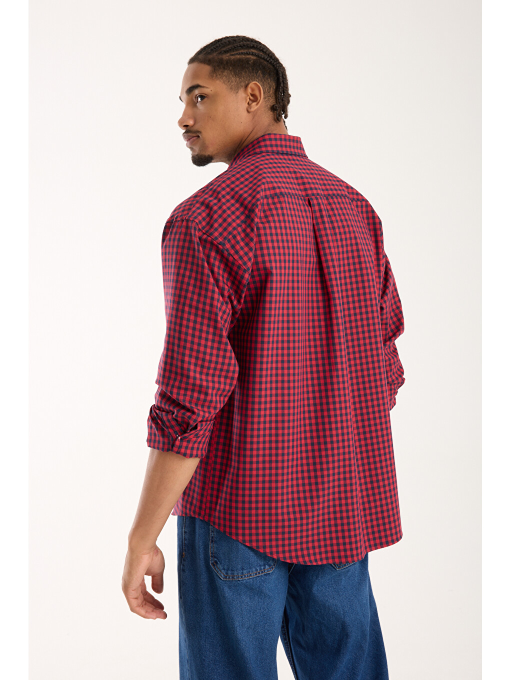 Rio Twill Pamuk Karışımlı Oversize Fit Kırmızı Klasik Yaka Erkek Kareli Gömlek-4
