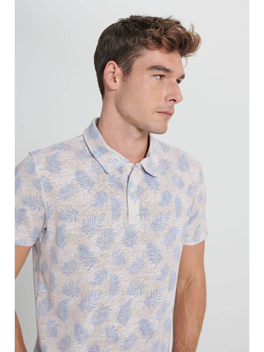 Ekru Erkek EKRU SAKS Slim Fit Dar Kesim Polo Yaka Baskılı Tişört-4