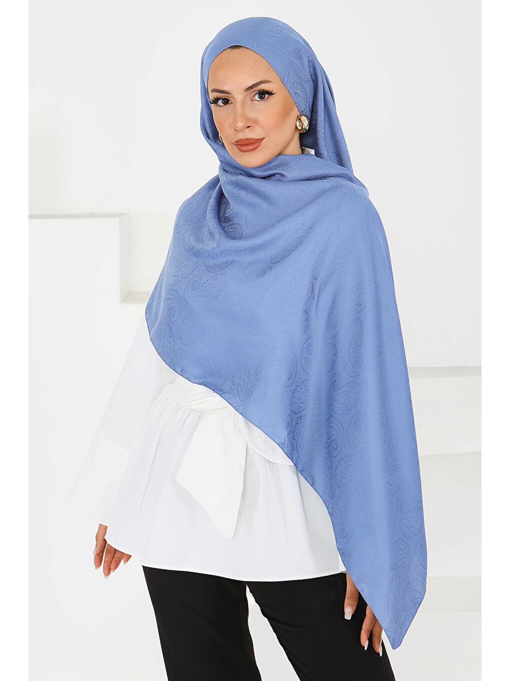 İndigo Vintage Monagram Şal Indigo - 27593-3