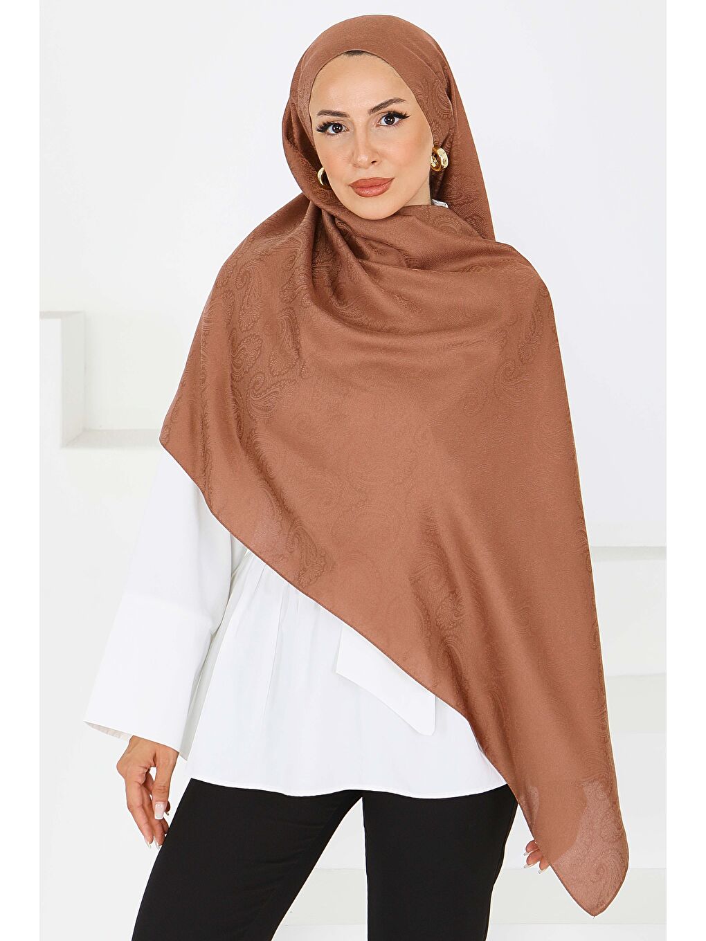 Kahverengi Vintage Monagram Şal Kahve - 27593-1