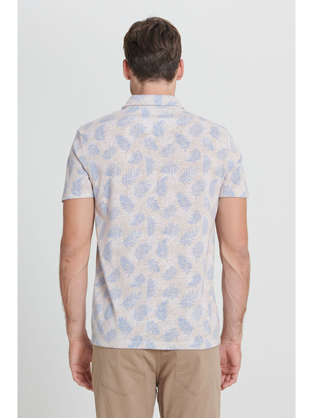 Ekru Erkek EKRU SAKS Slim Fit Dar Kesim Polo Yaka Baskılı Tişört-5