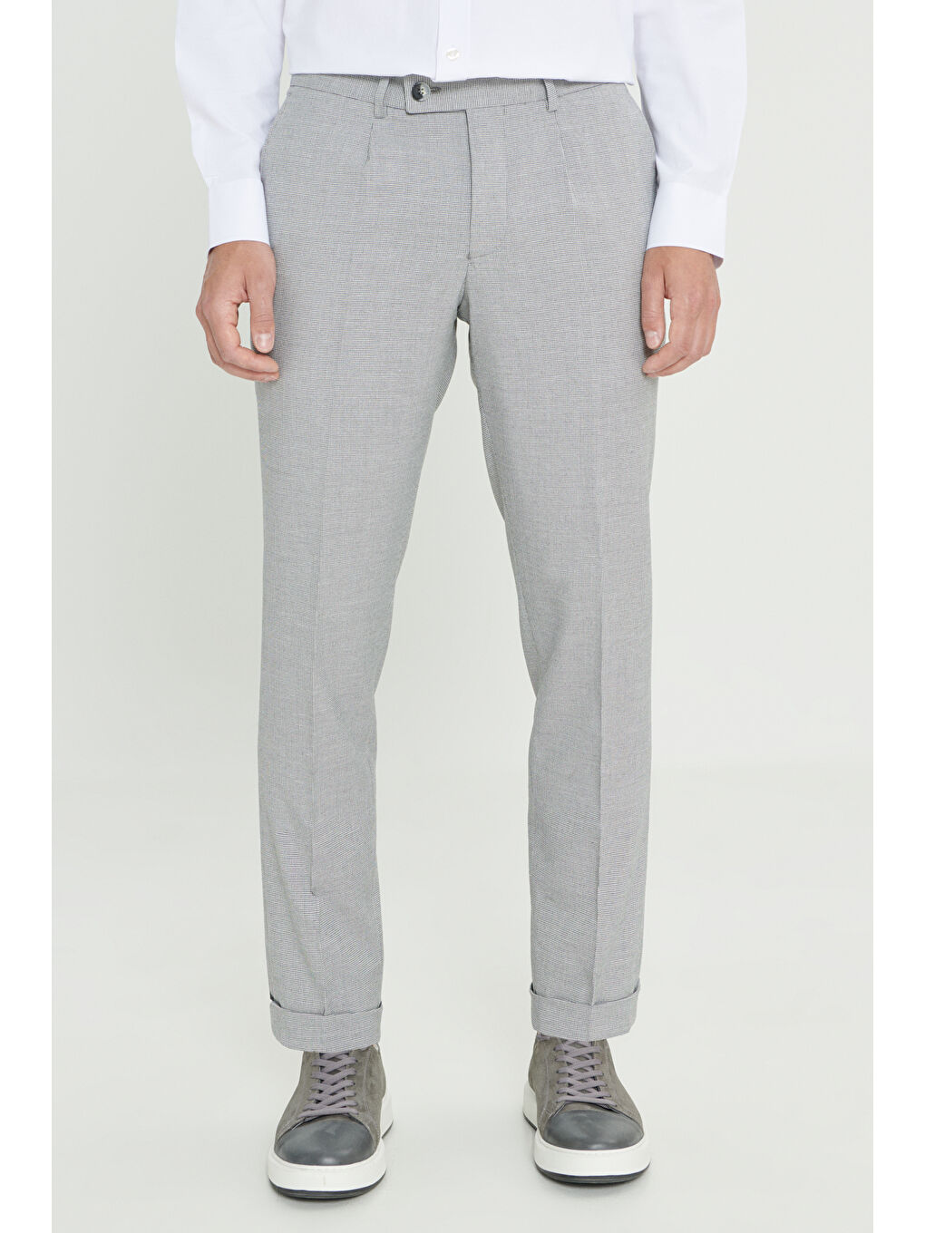 Erkek Gri-Antrasit Comfort Fit Rahat Kesim Yan Cepli Desenli Beli Lastikli Pantolon