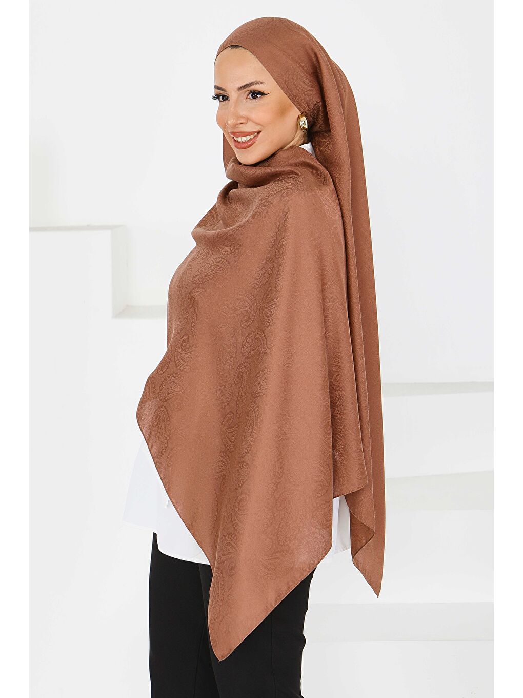 Kahverengi Vintage Monagram Şal Kahve - 27593-2