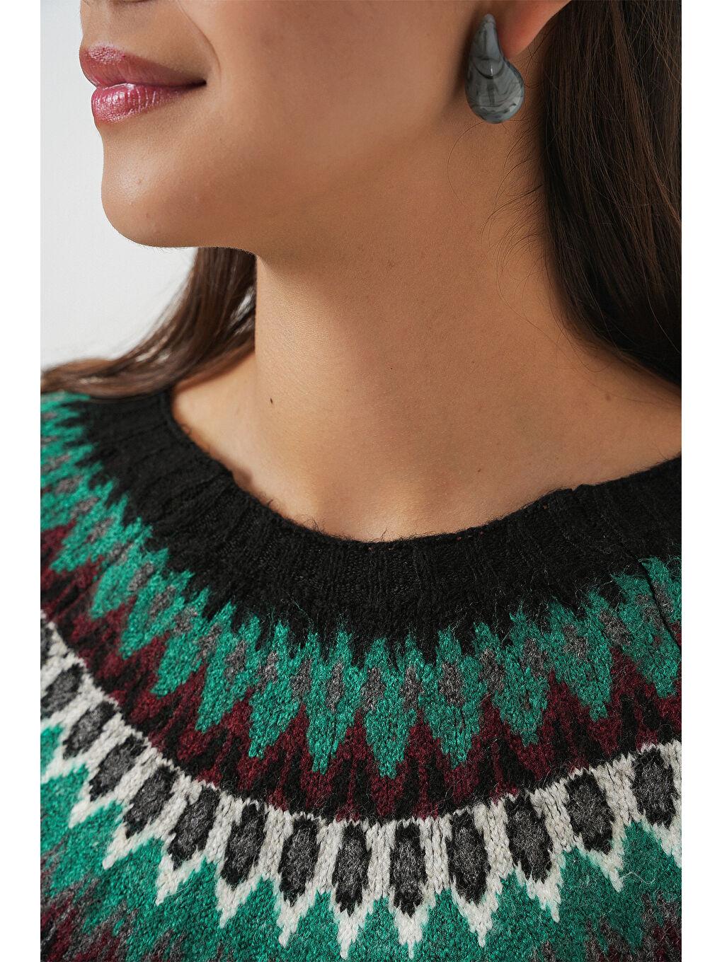 Kadın Desenli Triko Kazak 15932 - Antrasit-4