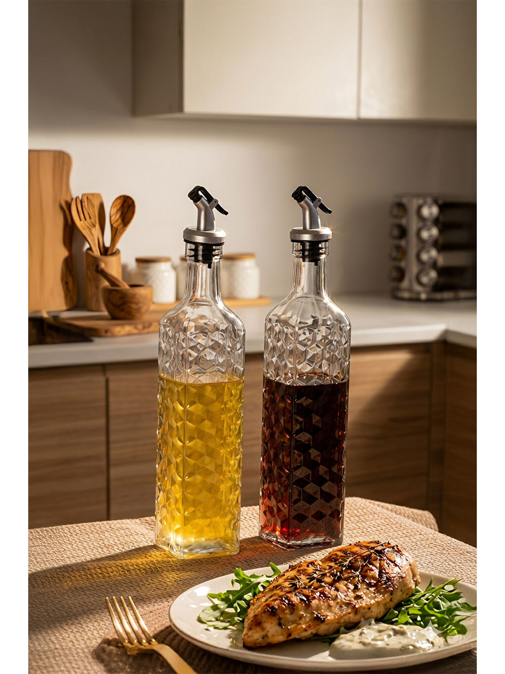 Renksiz DHZ90116-1 2li Sızdırmaz Kapaklı Cam Yağlık Sirkelik Yağdanlık 500ml