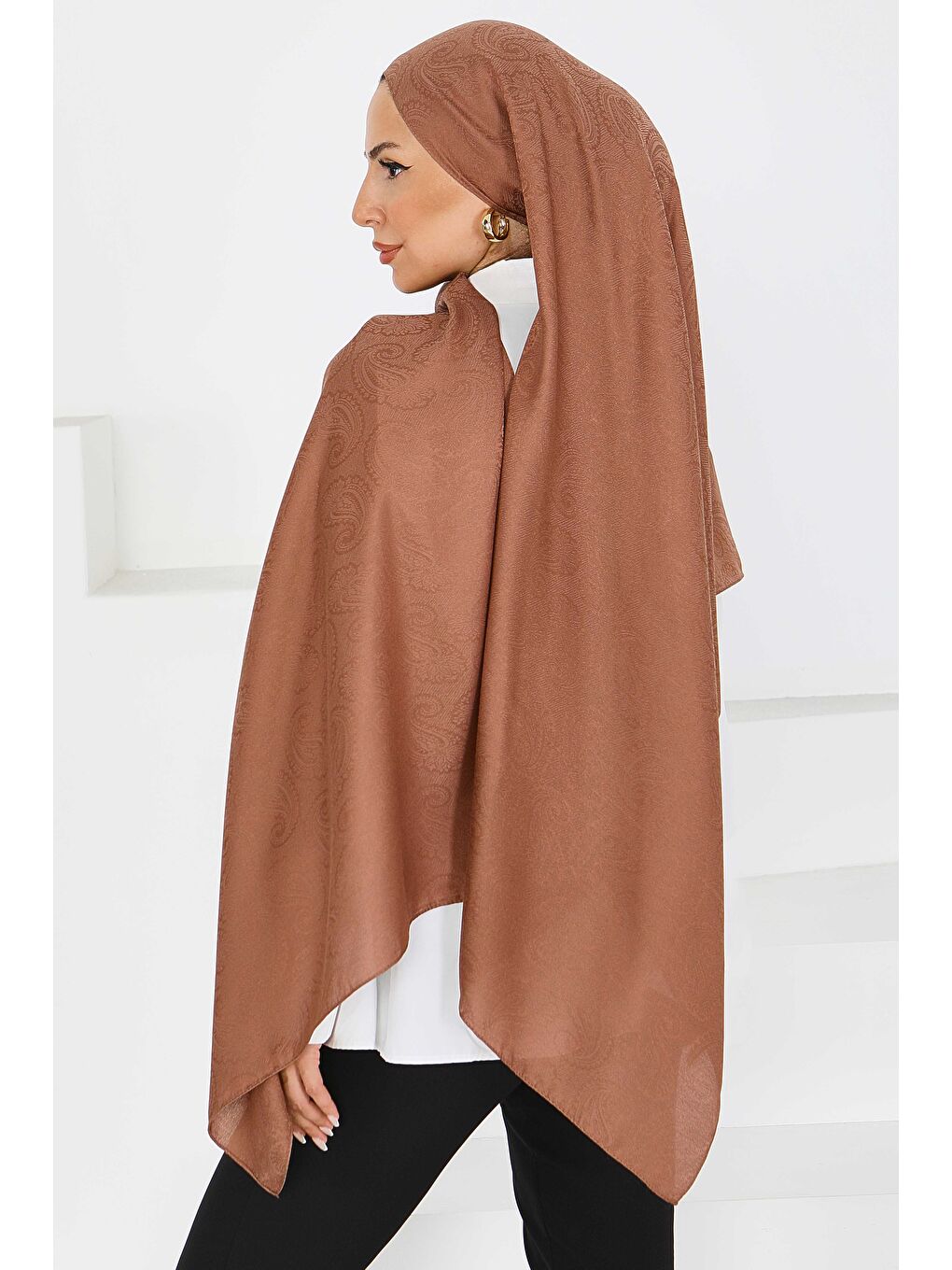 Kahverengi Vintage Monagram Şal Kahve - 27593-3