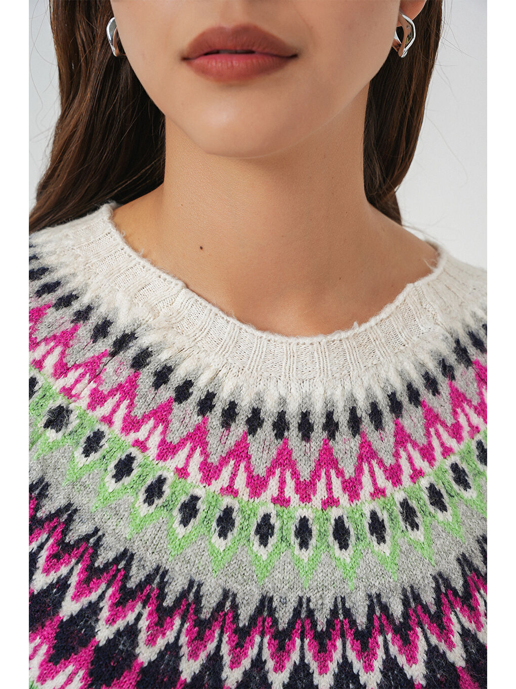 Kadın Desenli Triko Kazak 15932 - Lacivert-4