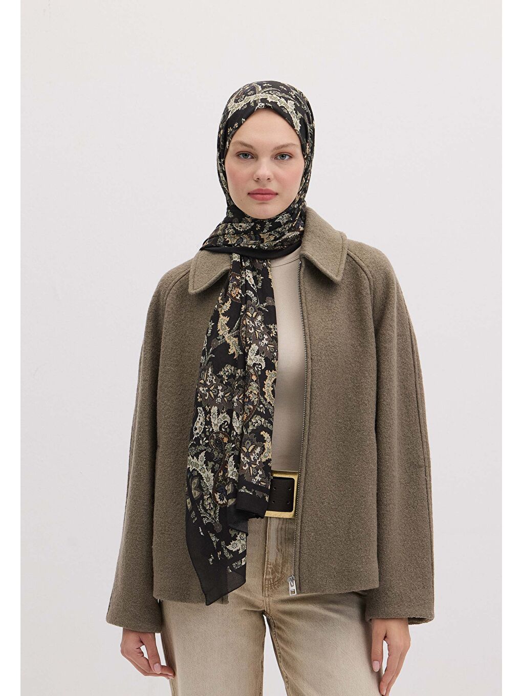 Bej Enya Desen Şal Vizon-1