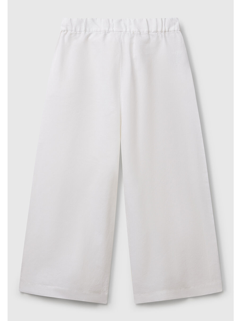Kız Çocuk Beyaz Keten Karışımlı Beli Dikişli Kuşaklı Geniş Paça Pantolon-1