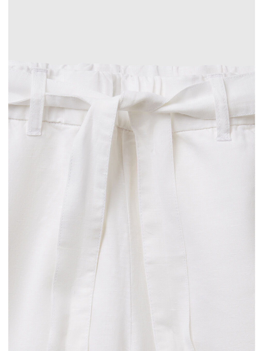 Kız Çocuk Beyaz Keten Karışımlı Beli Dikişli Kuşaklı Geniş Paça Pantolon-2