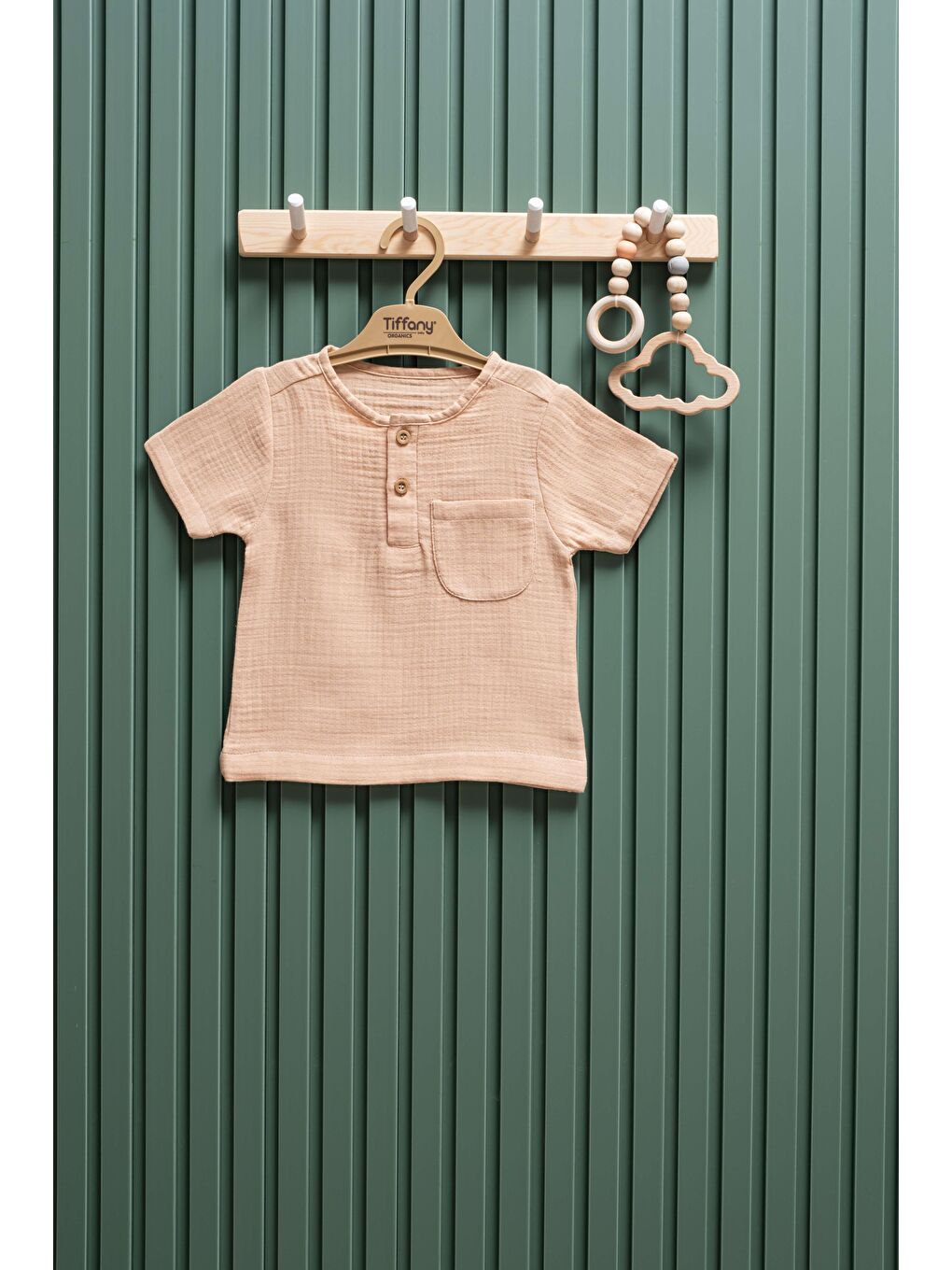 Bej Unisex Bebek & Çocuk Müslin Kısa Kollu Tişört 3 Ay 6 Yaş