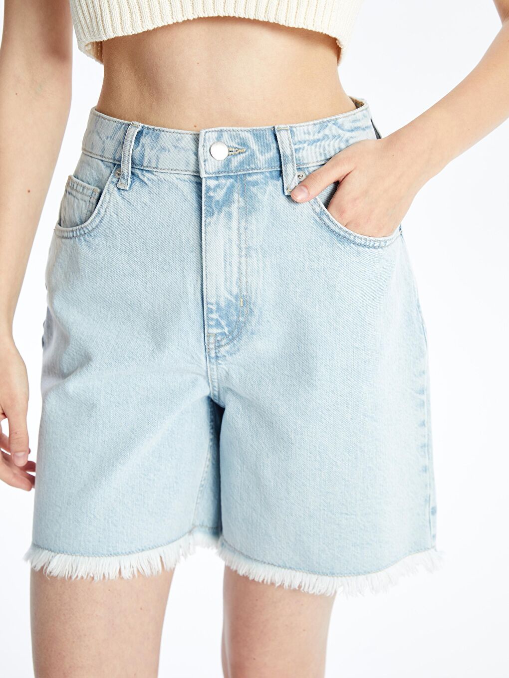 Dexia Açık Mavi N008721 - Düz Mini Denim Şort - Açık Mavi - 3