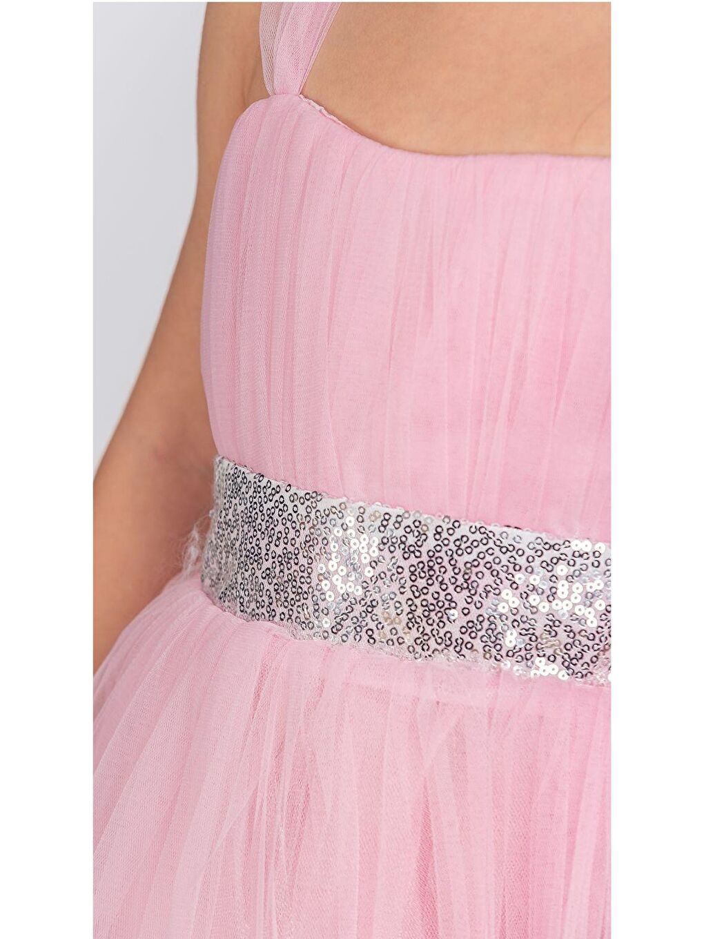 Pembe Sırt Gipeli Tütü Etek Kız Çocuk Saten Parti Abiye Elbise-2