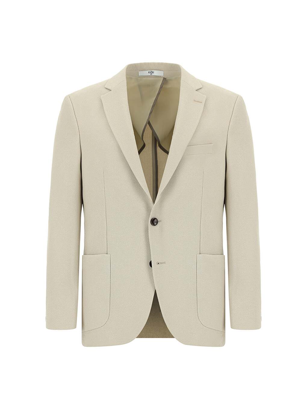 Ekru Slim Fit Dar Kesim Çizgili Beli Lastikli İpli Takım Elbise-1