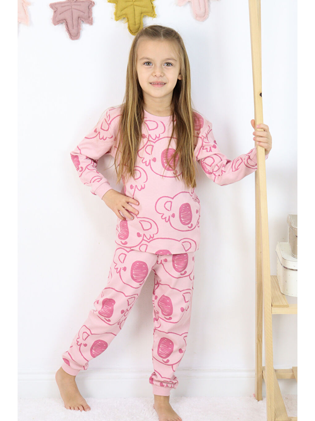 Harika KIDS Pembe Kız Çocuk Orta Kalınlıkta Basic Baskılı Pijama Takımı