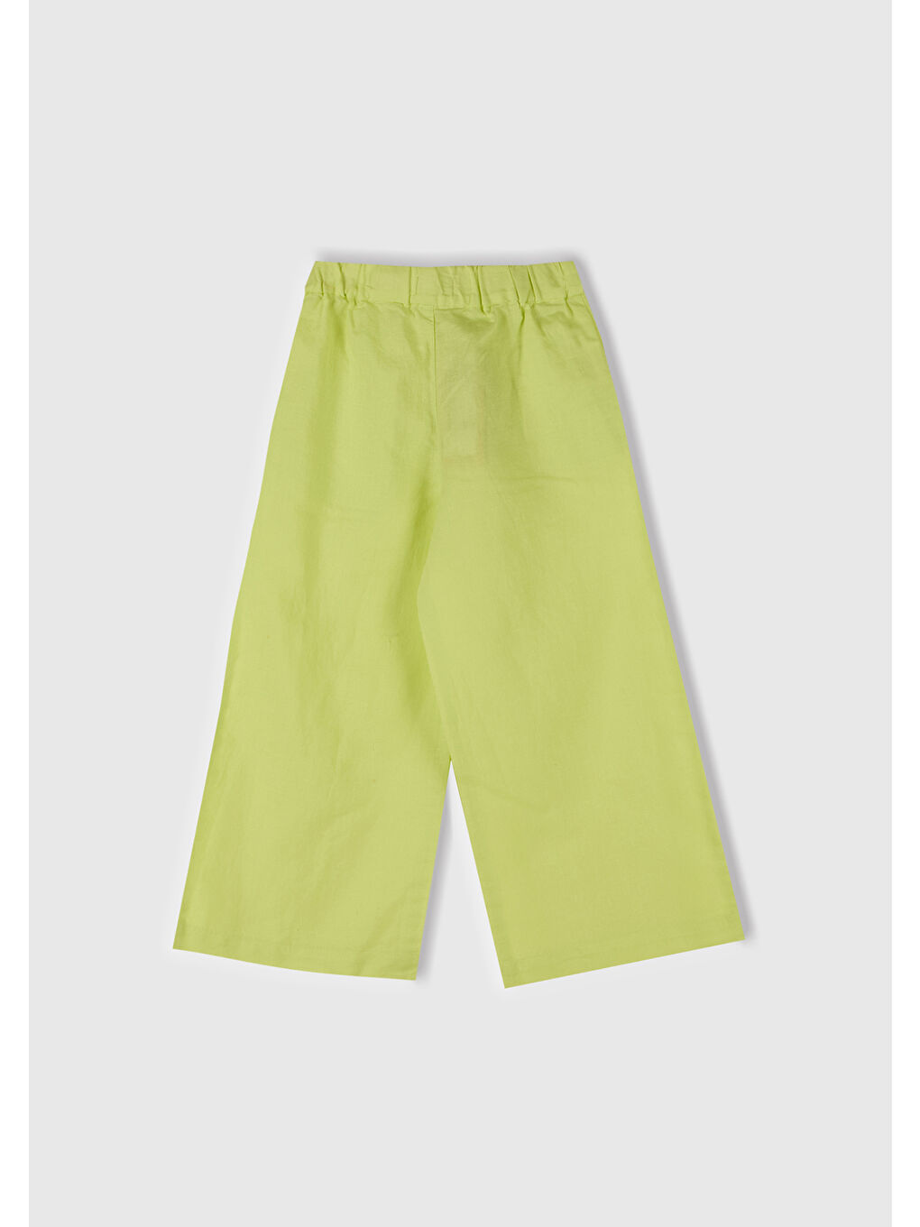 Kız Çocuk Sarı Keten Karışımlı Beli Dikişli Kuşaklı Geniş Paça Pantolon-2