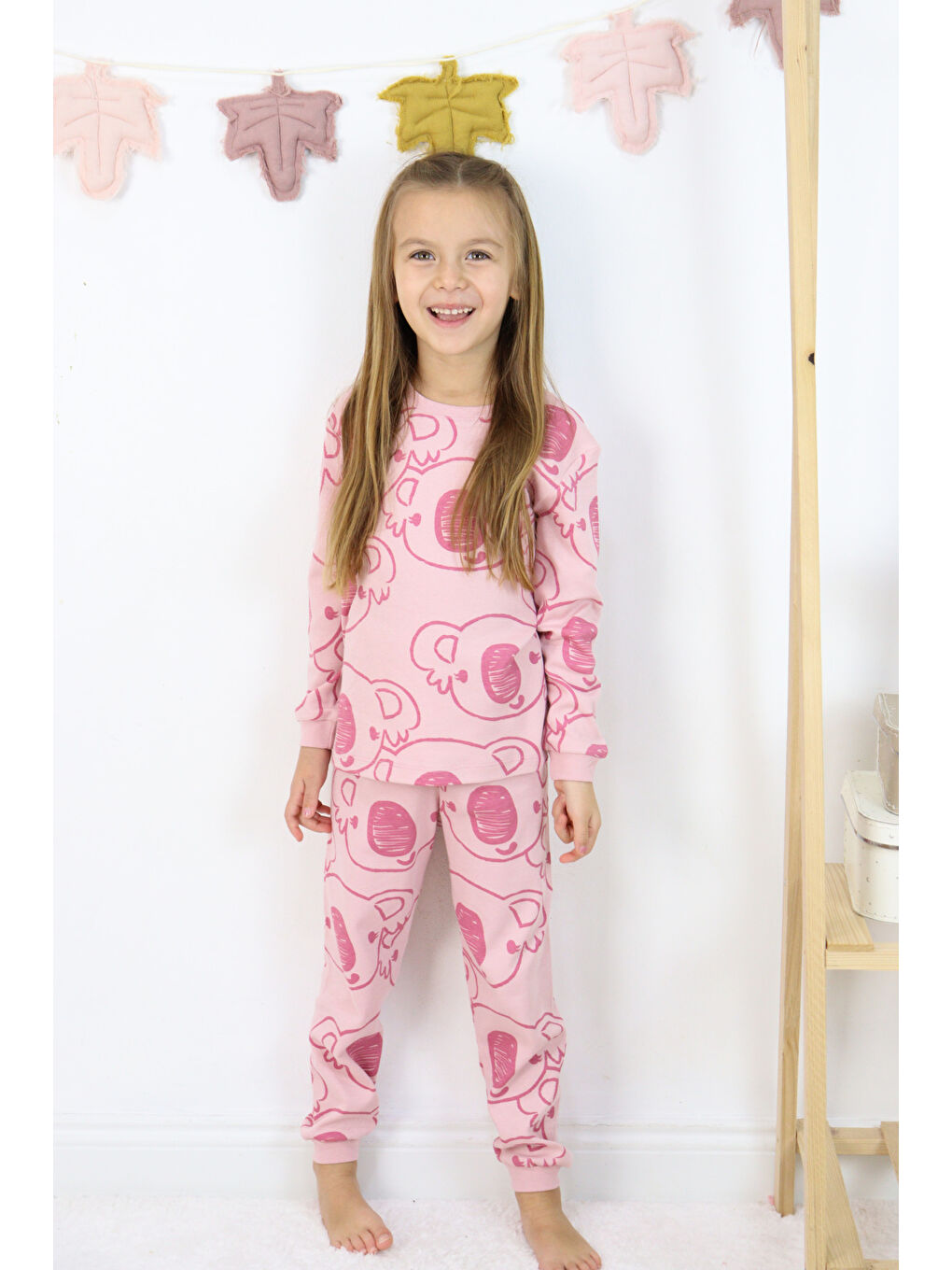 Harika KIDS Pembe Kız Çocuk Orta Kalınlıkta Basic Baskılı Pijama Takımı - 1