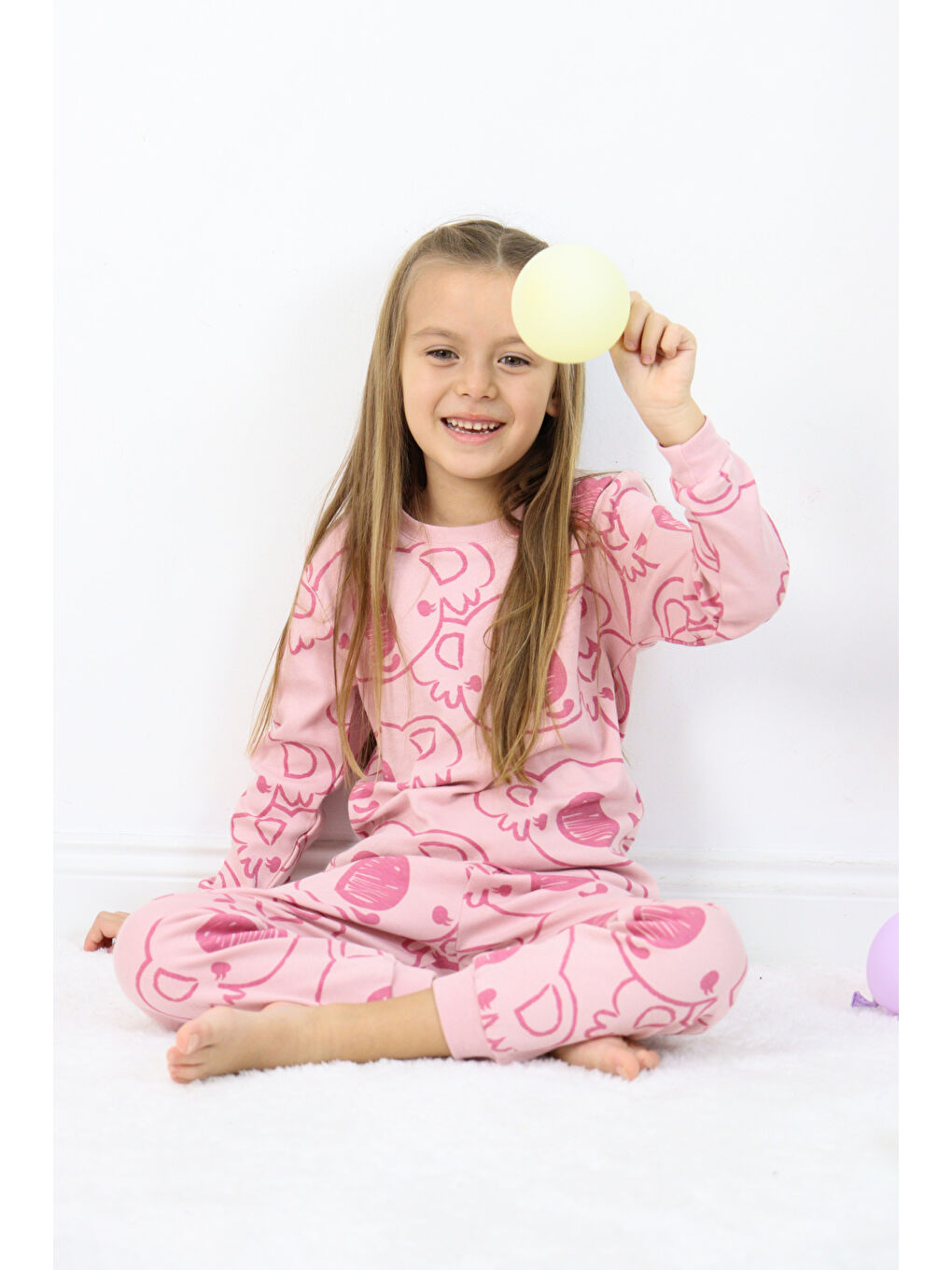 Harika KIDS Pembe Kız Çocuk Orta Kalınlıkta Basic Baskılı Pijama Takımı - 2