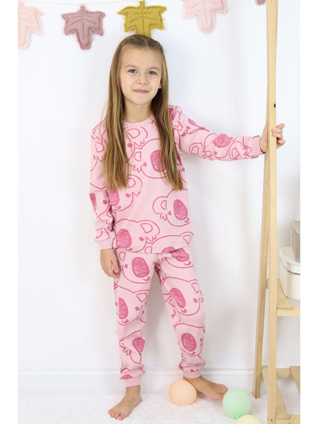 Harika KIDS Pembe Kız Çocuk Orta Kalınlıkta Basic Baskılı Pijama Takımı - 6