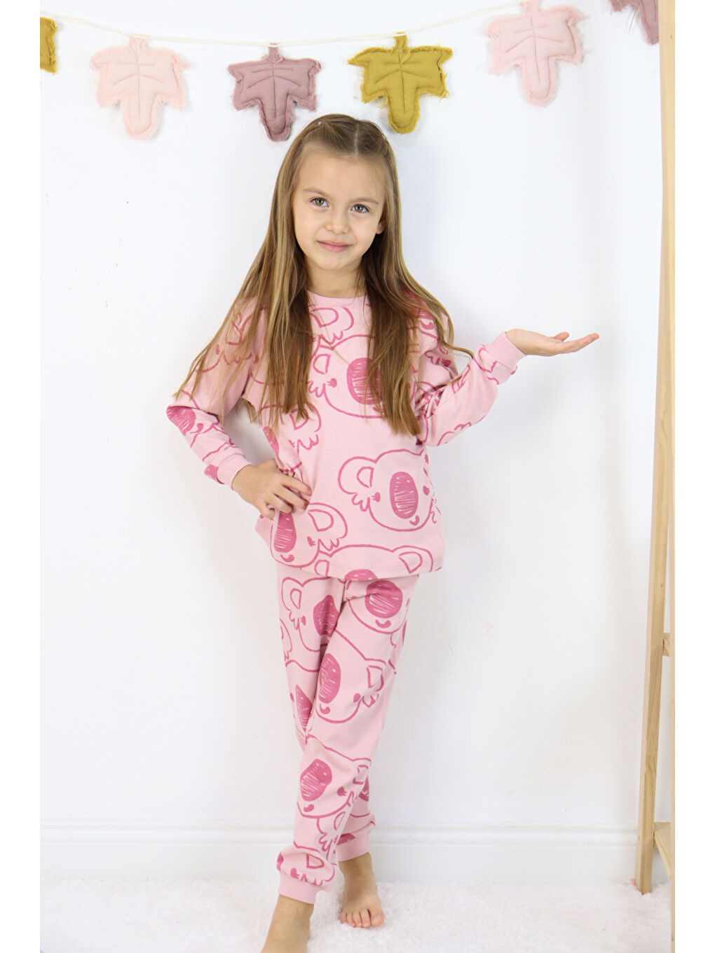 Harika KIDS Pembe Kız Çocuk Orta Kalınlıkta Basic Baskılı Pijama Takımı - 7