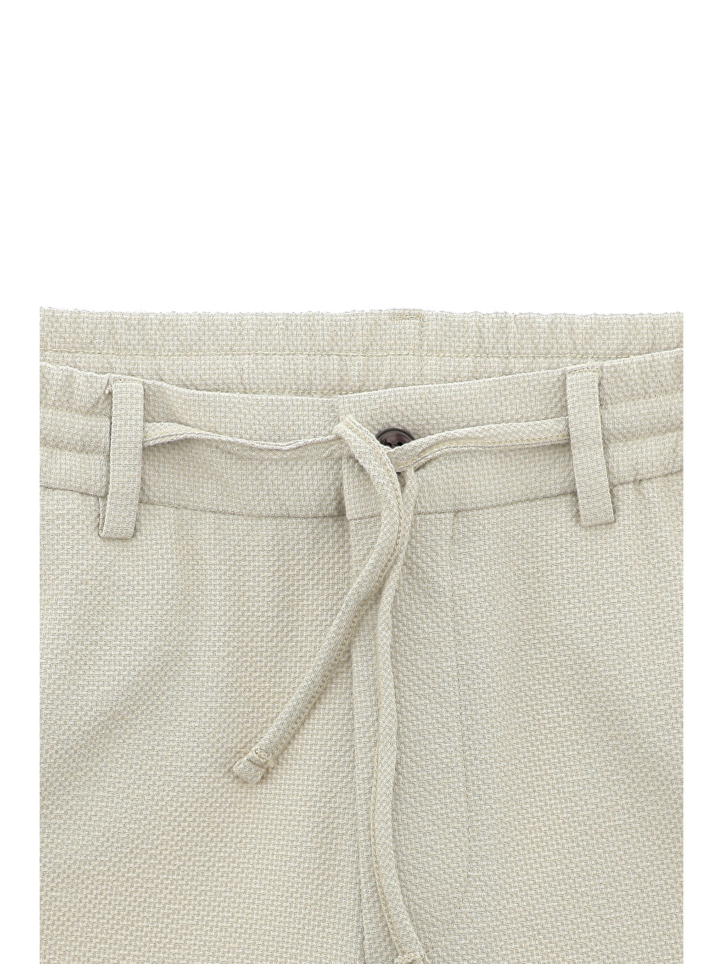 Ekru Slim Fit Dar Kesim Çizgili Beli Lastikli İpli Takım Elbise-4