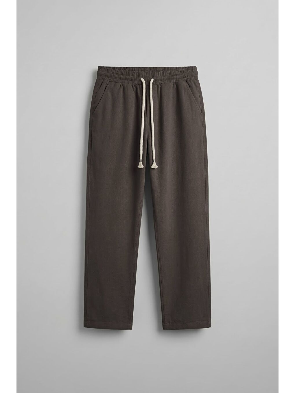 Erkek Baggy Fit Halat Kordonlu Keten Görünümlü Pantolon Kahverengi