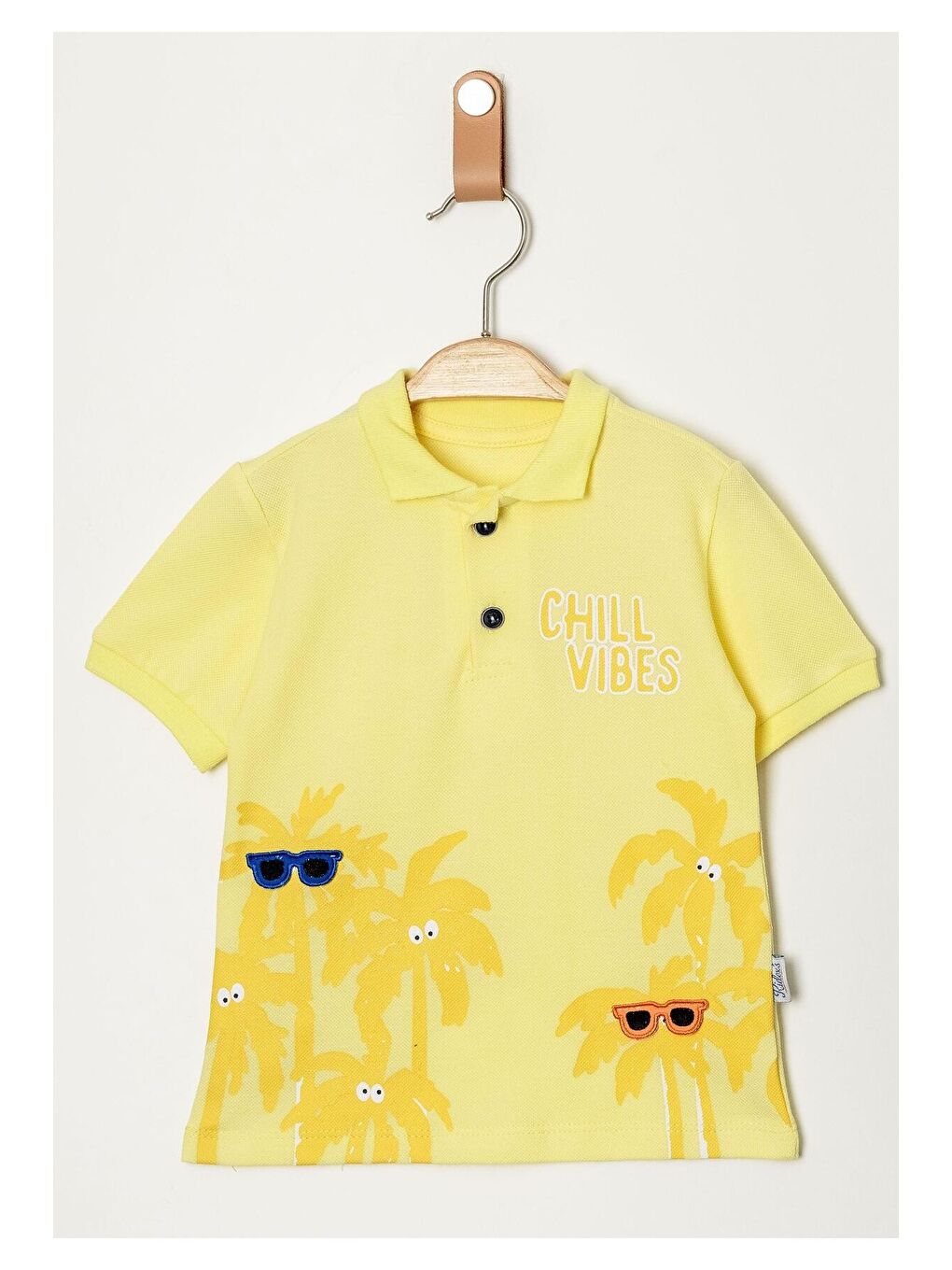 Sarı Tarz Lakos Palmiye Desenli Belden Ayarlanabilir Kısa Kollu Şortlu 2'li Takım Çocuk ve Bebek Giy-3