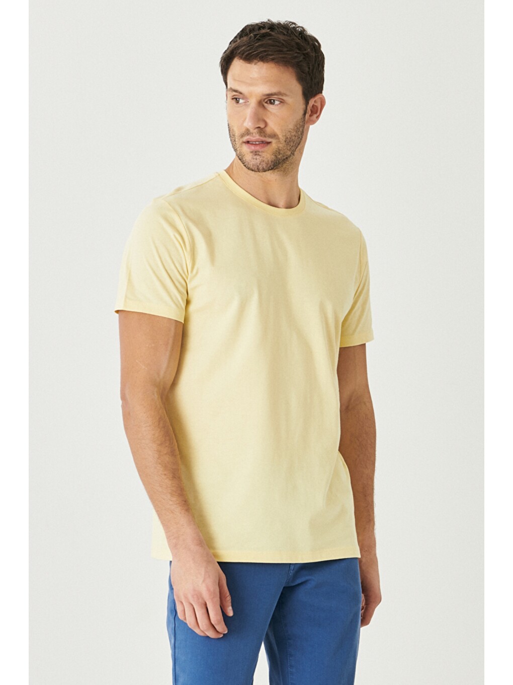 Erkek Beyaz-lacivert-sarı-kırmızı-indigo Melanj Slim Fit Dar Kesim Bisiklet Yaka 5'li Tişört Paketi-7